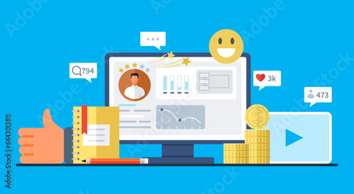 Social media. Vector illustration. Partnerships between organizations and social media influencers enhance brand visibility Social media has transformed way information is shared globally