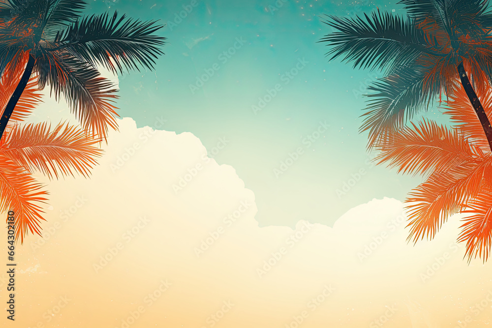 Summer tropical background with palm trees sunset