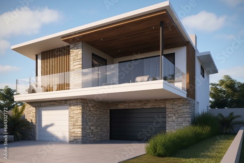 Design of a house exterior in 3D format. Generative AI © Yvaine