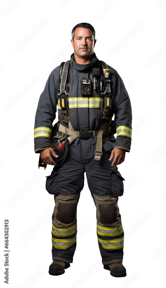 Firefighter, a confident man isolated on transparent white background Firefighter, a confident man isolated on transparent white background