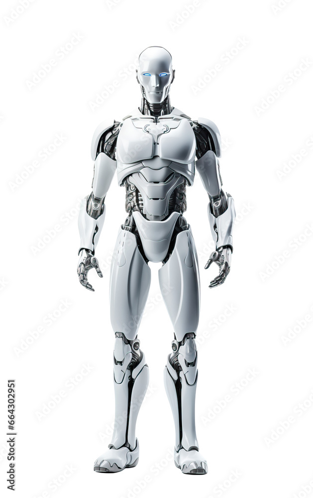 Robot, a cyborg with AI full body isolated on transparent white background Robot, a cyborg with AI full body isolated on transparent white background