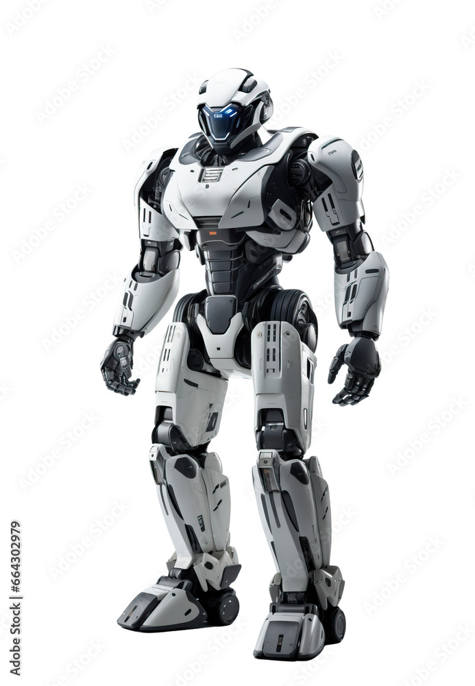 Robot, a cyborg with AI full body isolated on transparent white background