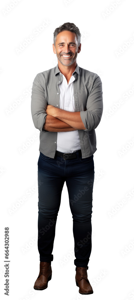 Happy middle-aged man smiling. Isolated on transparent white background Happy middle-aged man smiling. Isolated on transparent white background