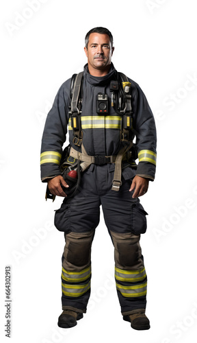 Firefighter, a confident man isolated on transparent white background