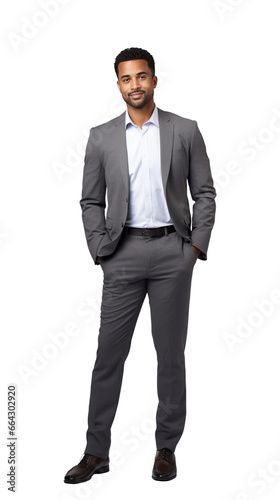 Young african american businessman, a smiling man. Isolated on transparent white background