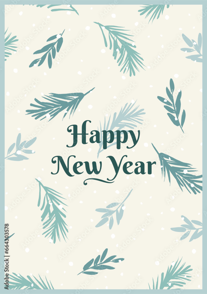 Naklejka premium Christmas and Happy New Year illustration with spruce branches. Trendy retro style. Vector design