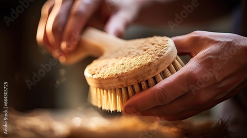 Natural bristle brush for dry skin brushing. Expert wellness, invigorating routine, skin rejuvenation, self-care indulgence. Crafted with care. Generated by AI.