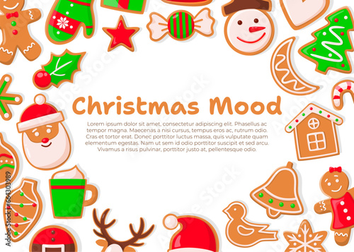 Merry Christmas card. Vector illustration. New Year parties are culmination festive season Sound bells ringing heralds start Christmas festivities A festive poster displays Christmas scenes and icons
