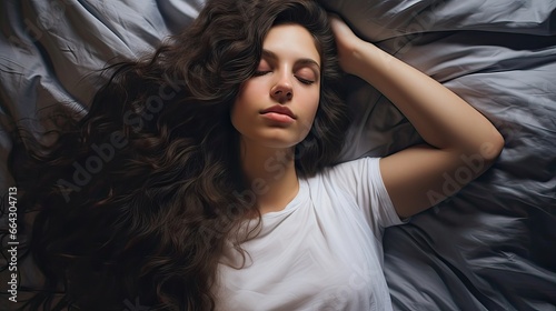 A woman enjoys the benefits of a soft silk pillowcase to prevent hair breakage. Hair care, beauty sleep, silk bedding, hair protection, hair health, self-care, gentle hair care. Generated by AI.