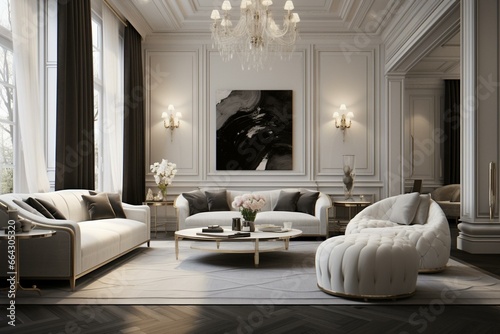 Elegant and chic living space with a sophisticated décor. Generative AI