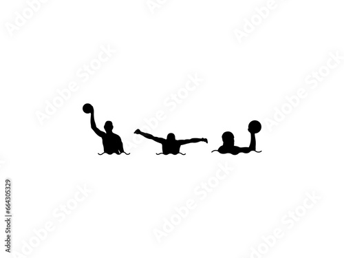 Water Polo Sports People Silhouette Set On White Background.