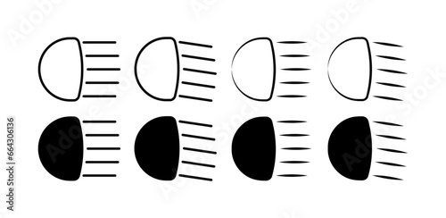 Car light switch icons. Silhouette, black, dashboard in a car, car light switch icons. Vector icons