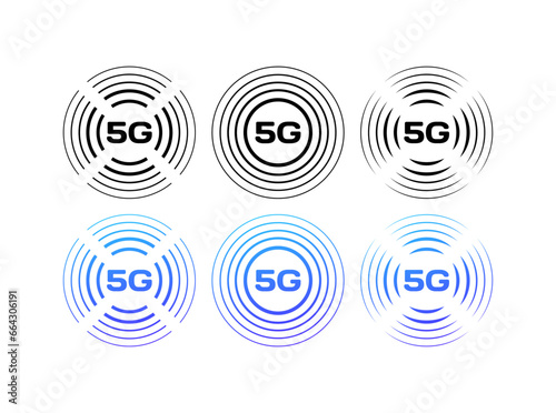 5G network icons. Different styles, 5G circular signal icons, 5G network. Vector icons