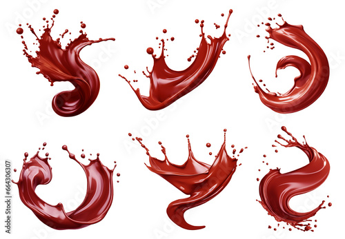 Red maroon cream liquid paint ink splash swirl wave on transparent background cutout, PNG file. Many assorted different design. Mockup template for artwork graphic design