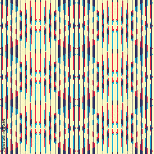 Beige, Tonal Blue and Red Variegated Textured Geometric Pattern