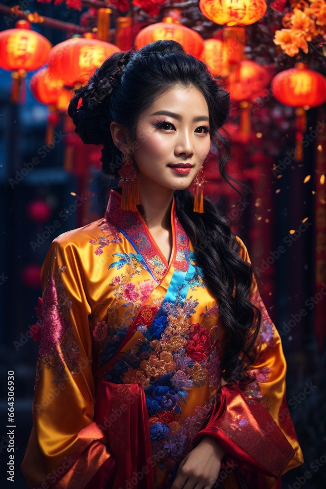 Portrait of a beautiful Chinese woman in traditional Chinese clothing, Chinese New Year concept. Portrait of a beautiful Chinese woman in traditional Chinese clothing, Chinese New Year concept.