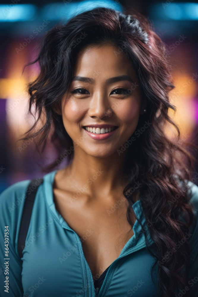 Portrait of a happy Asian woman smiling in yoga clothes. Portrait of a happy Asian woman smiling in yoga clothes.