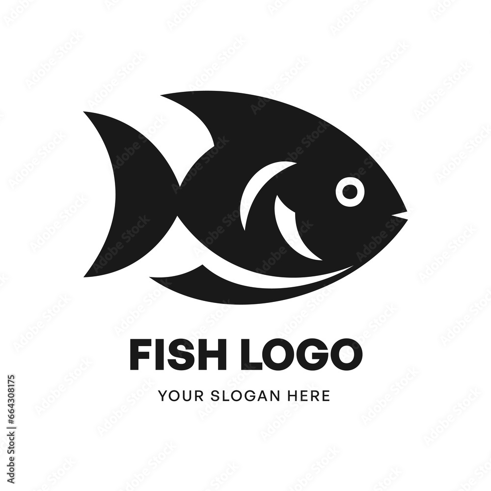Fish logo vector template emblem symbol. Head icon design isolated on white background. Modern black and white illustration. Simple minimalistic silhouette design for logo, tattoo and t-shirt print Fish logo vector template emblem symbol. Head icon design isolated on white background. Modern black and white illustration. Simple minimalistic silhouette design for logo, tattoo and t-shirt print