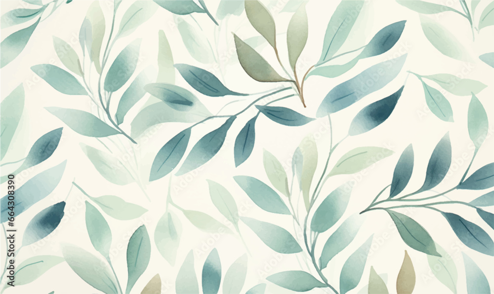 watercolor background, texture, green leaves - obrazy, fototapety, plakaty 
