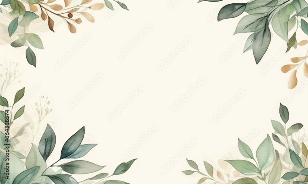 watercolor background, texture, frame, green leaves