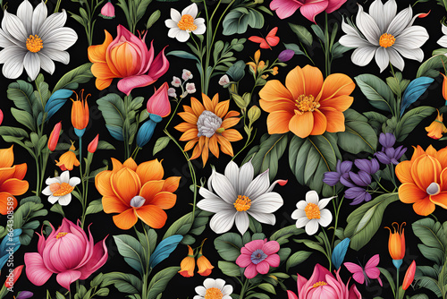 seamless pattern with flowers generative AI colorful background design