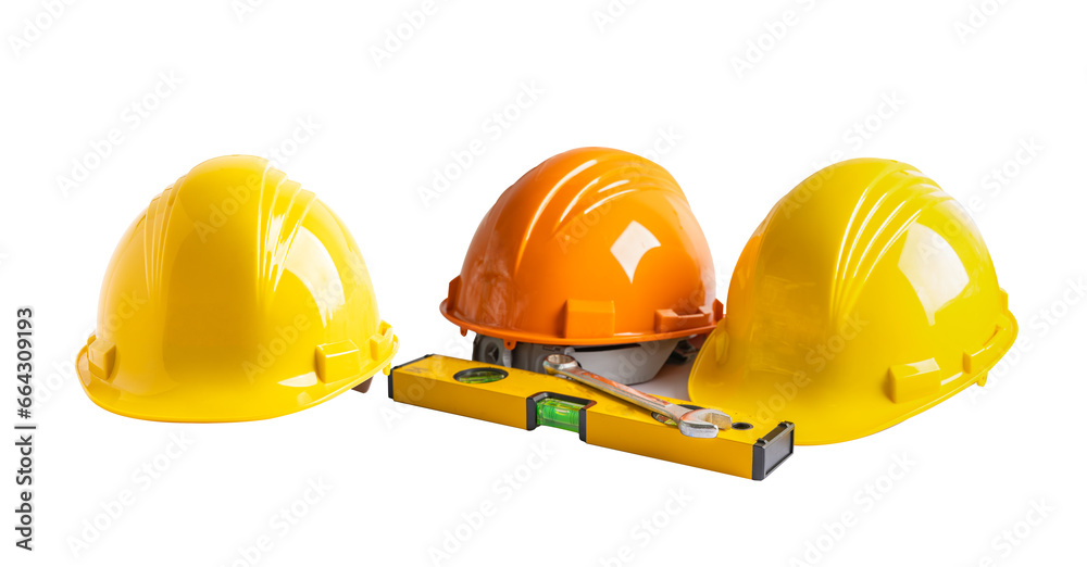 Safety first hard helmet hat and engineer tool with copy space, engineering construction and architecture concept. Safety first hard helmet hat and engineer tool with copy space, engineering construction and architecture concept.