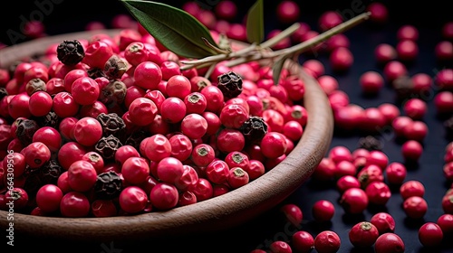 Peppery pink peppercorns enrich your dishes. Culinary enrichment, aromatic spice, flavor complexity, gourmet charm. Generated by AI.