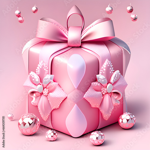 Pink gift box . 3d gift box. Gift box  for special days. Festival gift surprise. Decorate for festivals, postcards.  photo