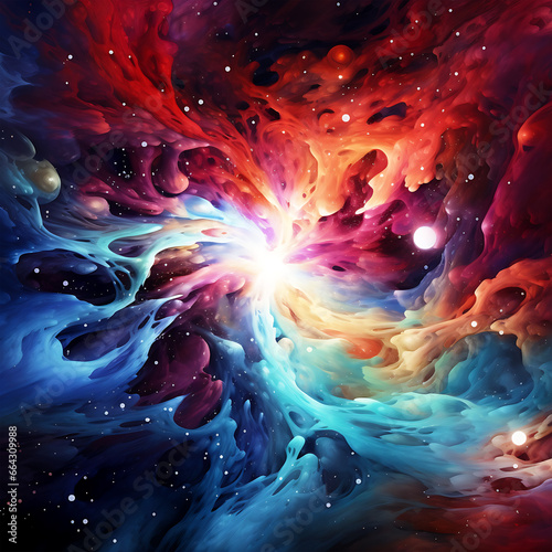 A colorful abstract cosmic nebula with vibrant colors and swirling patterns Illustration