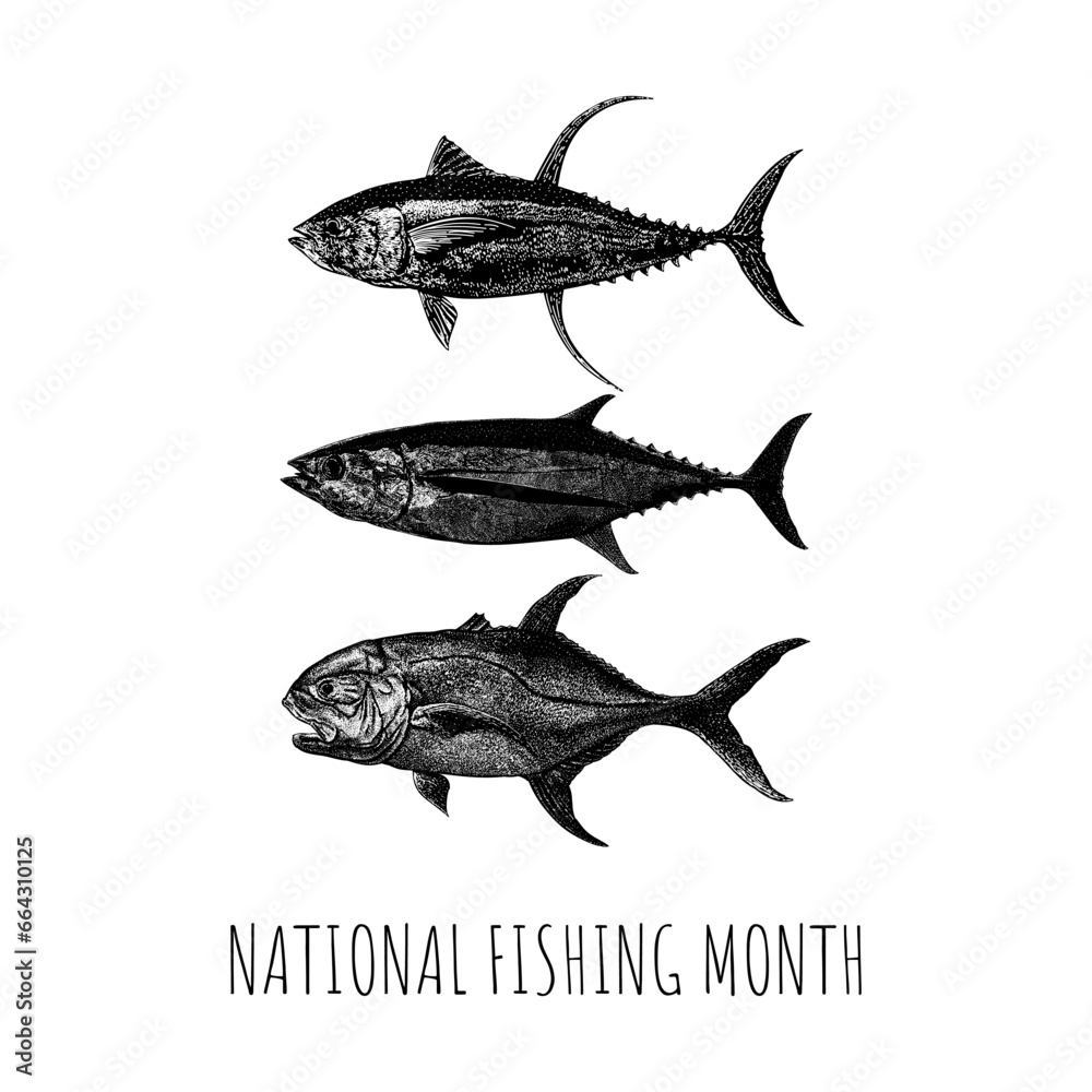 national fishing month hand drawing vector isolated on background.