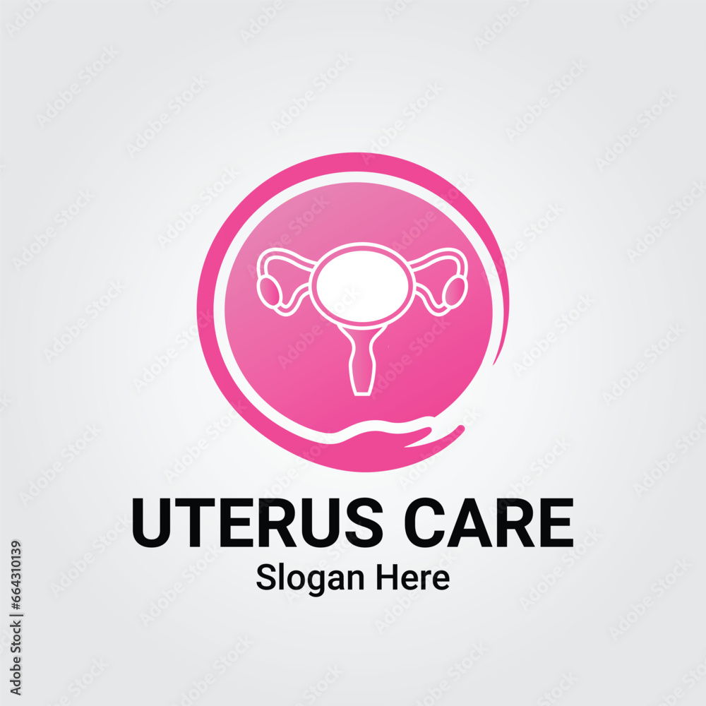 Uterus Care Logo With Hand Care Icon, Medical Minimal Design. Uterus Icon In Modern Style Vector. Gynecology Clinic Logo Concept. Uterus Care Logo With Hand Care Icon, Medical Minimal Design. Uterus Icon In Modern Style Vector. Gynecology Clinic Logo Concept.