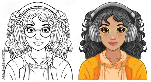 Woman portrait wearing headset listening to music