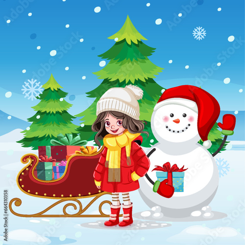 Girl at ourdoor in winter cold Christmas