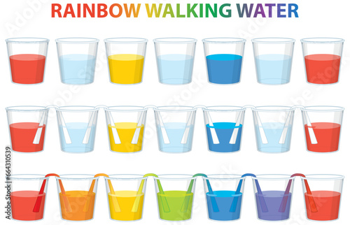 Rainbow Walking Water Science Experiment Illustration