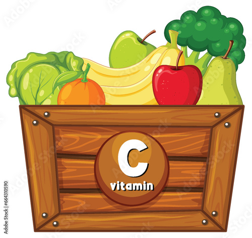 Educational Group of Food in Wooden Crate