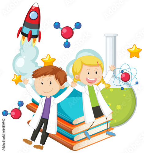 Cute Scientists Cartoon Character: Science Icon Vector