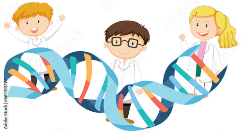 Cute Scientists Cartoon Character with DNA Sign