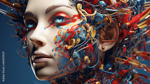 The abstract digital human face is a captivating blend of art and technology, exploring the intricate details and complexities of the human visage in a unique and innovative manner. AI Generated.