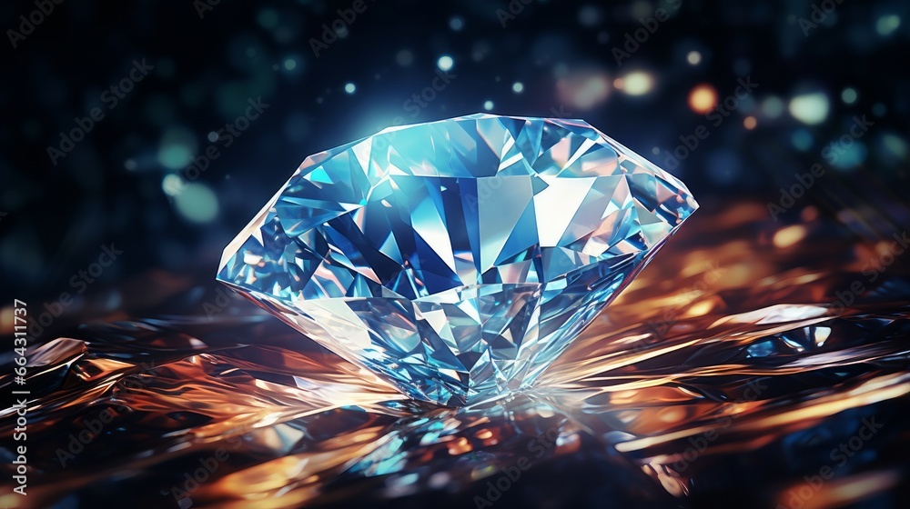 Diamond with caustic close up texture, 3D illustration