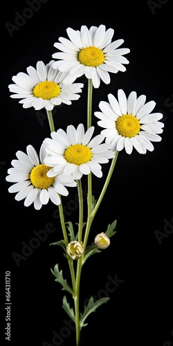 Common daisy isolated on black  background.