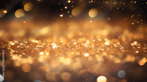 Golden Particles and Sprinkles for Christmas celebration including shiny golden lights. Ai generative. 