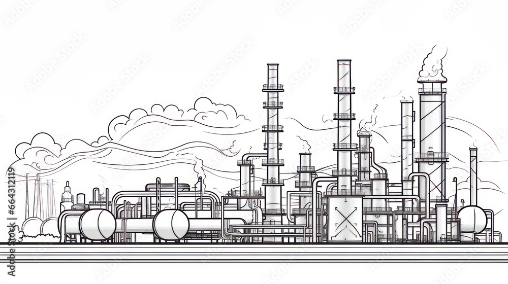 A single continuous line artwork representing a petroleum pipeline, encapsulating the industrial concept of the oil and gas economy. This sketch offers a silhouette design illustrating A single continuous line artwork representing a petroleum pipeline, encapsulating the industrial concept of the oil and gas economy. This sketch offers a silhouette design illustrating