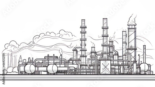 A single continuous line artwork representing a petroleum pipeline, encapsulating the industrial concept of the oil and gas economy. This sketch offers a silhouette design illustrating