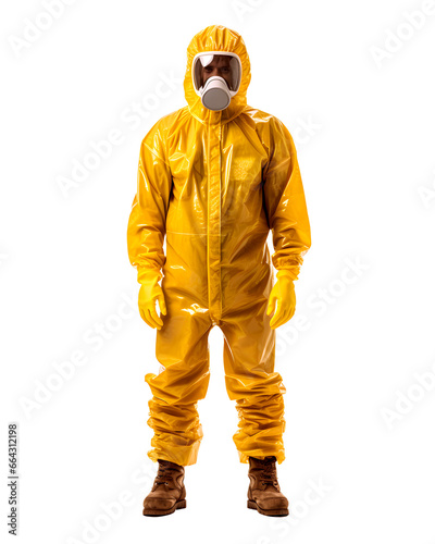 homme habillé avec une tenue de protection jaune - isolée sur fond transparent photo
