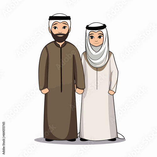 Arabian couple hand-drawn comic illustration. Arab couple. Vector doodle style cartoon illustration. generative ai