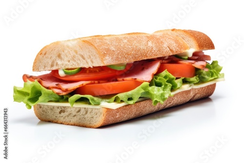 Gourmet sandwich isolated on white background.