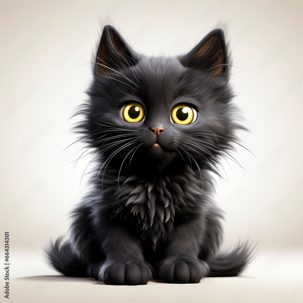 Black Cat  Cartoon 3D, Cartoon 3D, Isolated On White Background, Hd Illustration