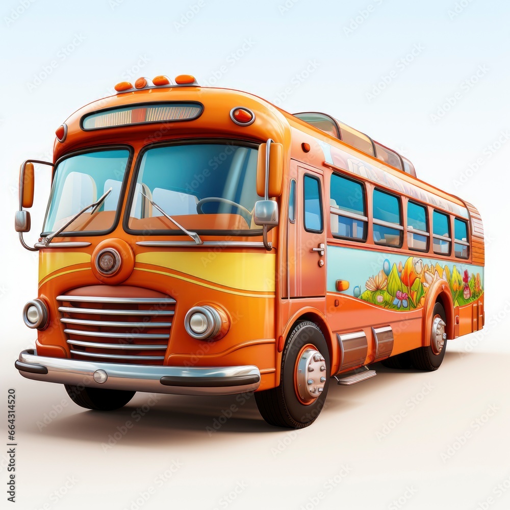 Buses  Cartoon 3D, Cartoon 3D, Isolated On White Background, Hd Illustration