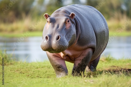 Hippopotamus Walking in a green field. © FurkanAli