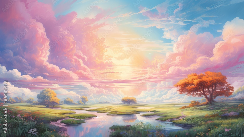 landscape of a spiritual and religious style filled with hope, beautiful landscape under a colorful sky. Generative AI landscape of a spiritual and religious style filled with hope, beautiful landscape under a colorful sky. Generative AI